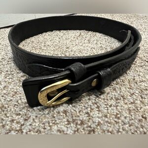 Triple K Black Leather Belt with Gold Buckle